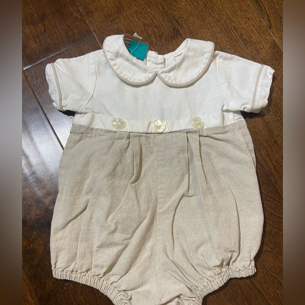 anvy kids baby bubble beige/ivory collared preppy